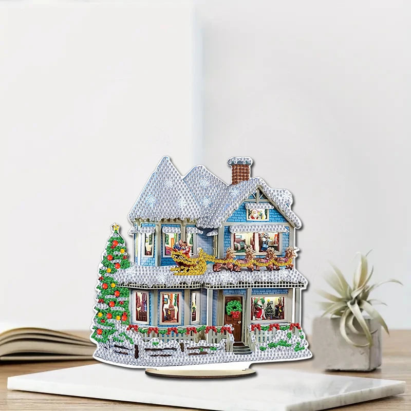 A DIY house scene diamond painting art piece is a decorative item used to decorate a single-sided crystal desktop for adults