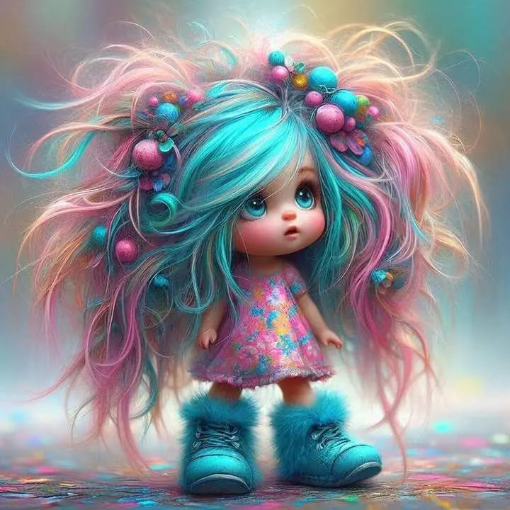5D Diamond Painting New Colorful Hair Cartoon Girl Diamond Mosaic Cute Portrait Full Square Round Arts And Crafts Handmade Gift