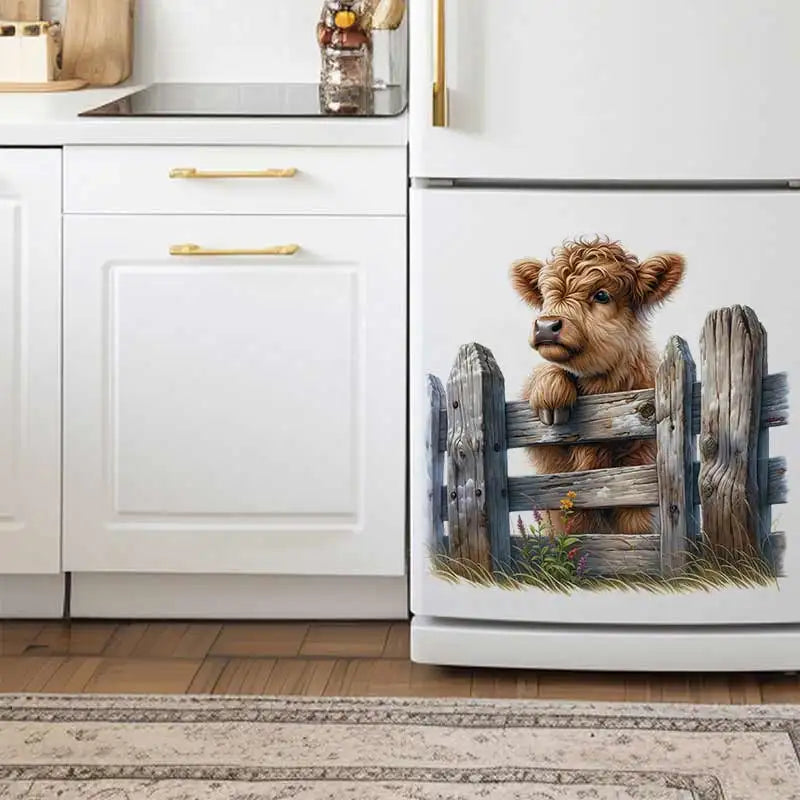 Cute Highland Cow Wall Sticker Bathroom Toilet Decor Living Room Cabinet Refrigerator Home Decoration Decals Stickers M1481