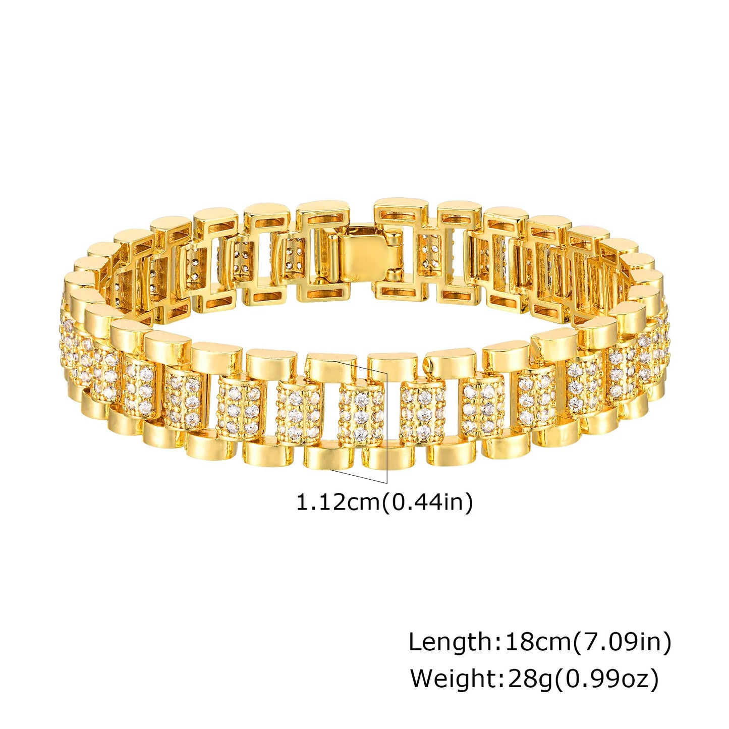 Tennis Bracelet, CZ Cubic Zirconia Rhinestone Chain Bracelet, Chunky Wide Hip Hop Jewelry
