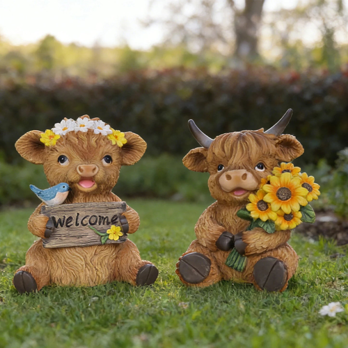 Resin Highland Cow Sculpture Outdoor Decorative Statue Garden Courtyard Terrace Crafts Decorative Ornament