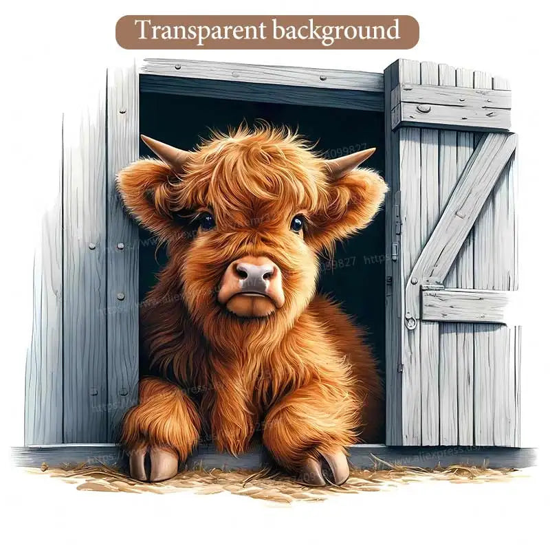 Cute Highland Cow Wall Sticker Bathroom Toilet Decor Living Room Cabinet Refrigerator Home Decoration Decals Stickers M1481