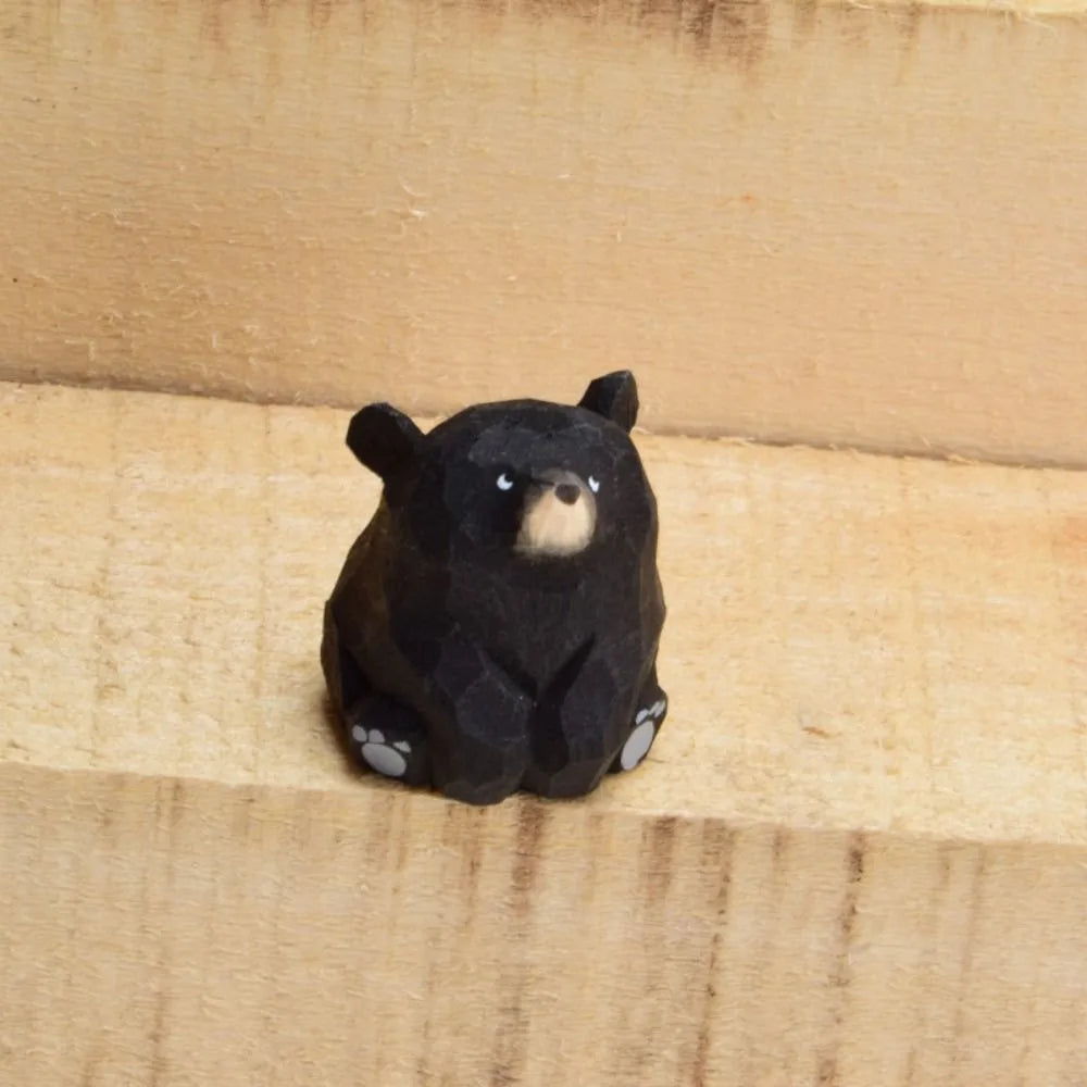 Animal Sculptures Solid Wood Wooden Bear Figurines Hand Carved Realistic Polar Bear Ornament Cute Funny Mini Bear Statue Car
