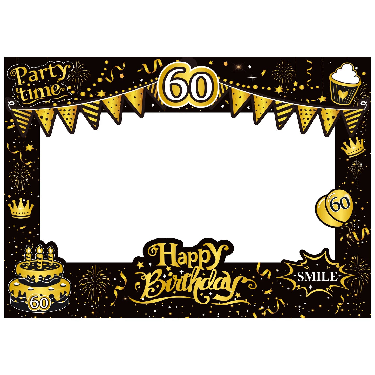 70*50cm Happy Birthday 18/21/30/40/50/60th Years Old black gold paper frame birthday party decoration for boy men decor
