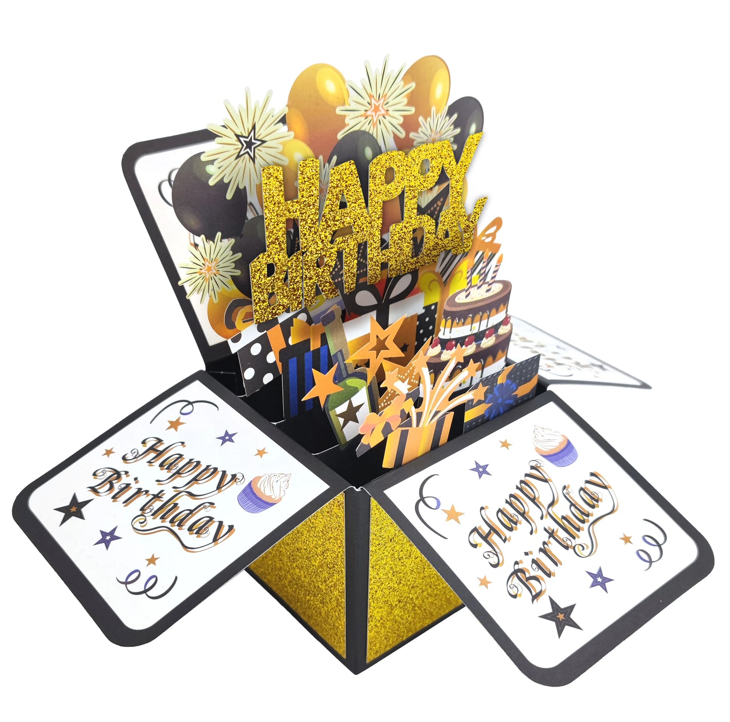 Black Golden Happy Birthday Pop Up Card 18th/30th/40th/50th/60th Birthday Card With Note Envelope Adult Birthday Gifts Greeting