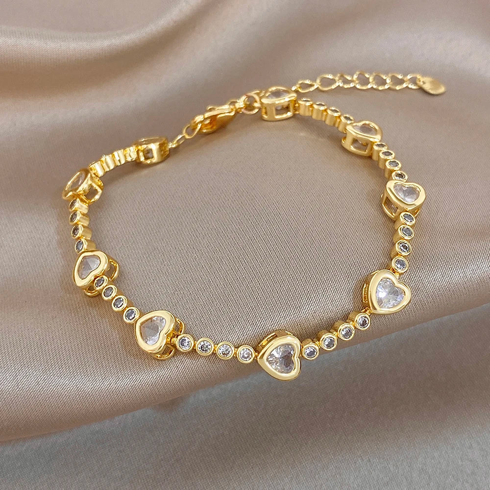 New Style Copper Bracelet Golden Exquisite Zircon heart-shaped Splicing Adjustable Stylish Versatile Perfect For Daily Wear Gift