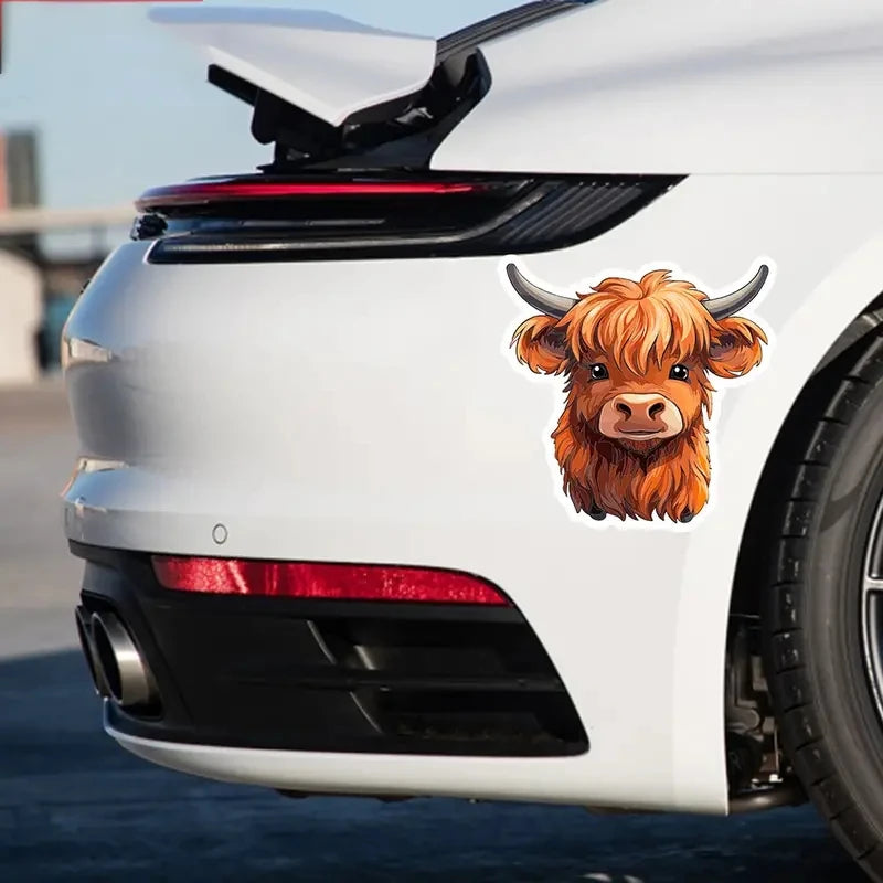 Cute Highland Cow Creative Vinyl Waterproof Sticker Decal For Car, Laptop, Wall Window, Bumper