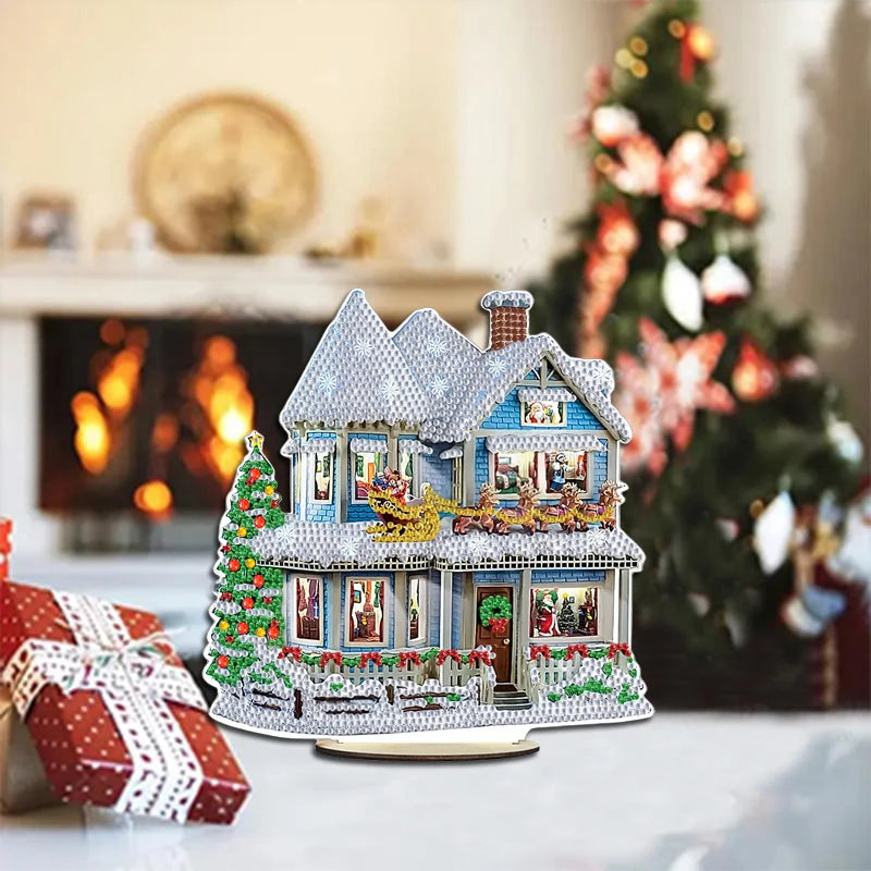 A DIY house scene diamond painting art piece is a decorative item used to decorate a single-sided crystal desktop for adults