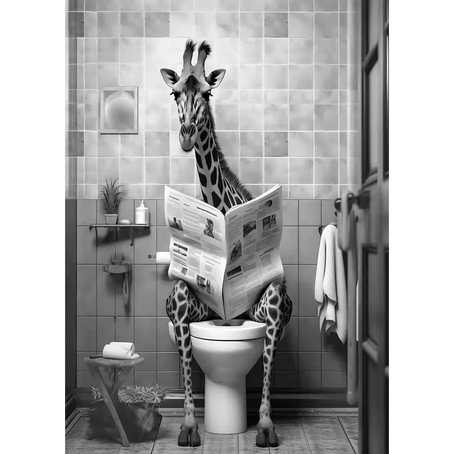 Diamond art painting Funny Bathroom Lion Cow Sitting on Toilet Reading Newspaper 5D  diamond embroidery Modern Home Wall Decor
