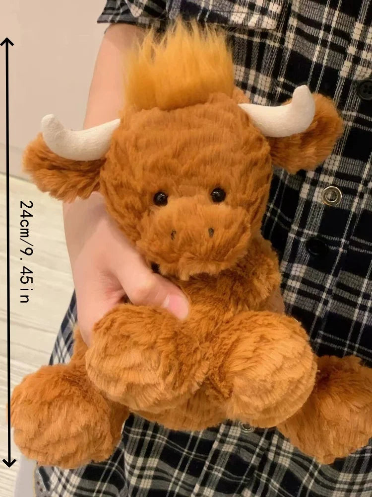 Cute Scottish Highland Cow Plush Toy Haired Cow Stuffed Animal Cartoon Cattle Super Soft Huggable Farm Animal Toy Gift for Kids