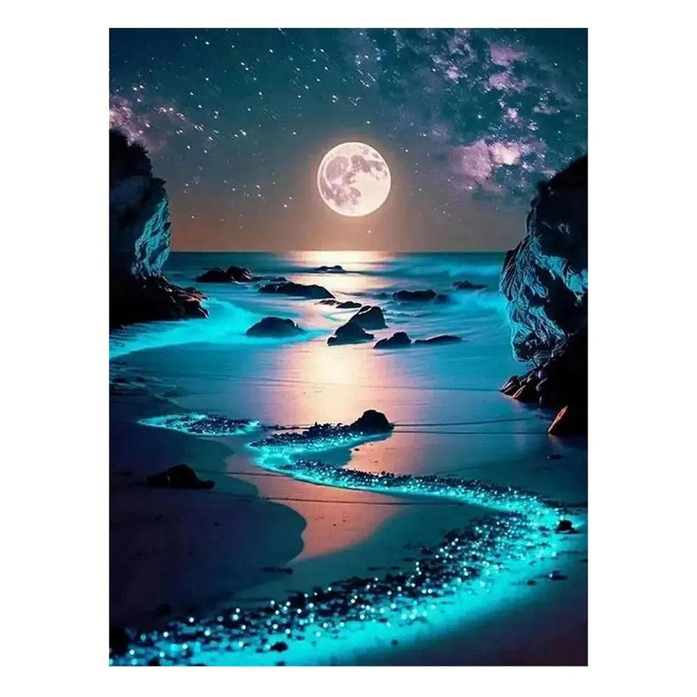 5D Diy Diamond Painting Moonlight Beach Diamond Art Kits Full Square Round Embroidery Mosaic Fantasy Landscape Wall Decor