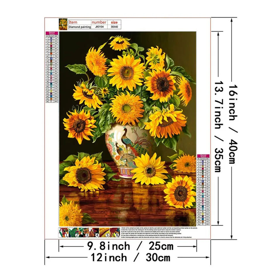 5D Diy Diamond Painting Flower Cross Stitch Kit AB Diamond Round Diamond Rose Sunflower Diamond Embroidery Mosaic Art Home Decor