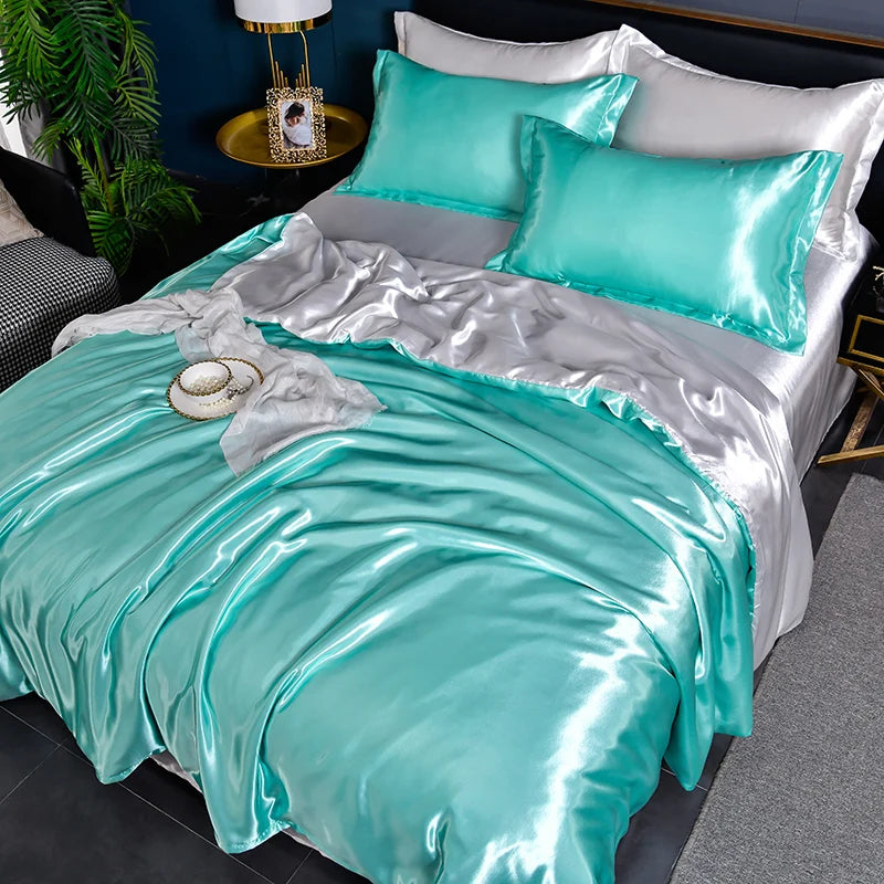 Luxury Mulberry Silky Blending Bedding Set Queen High-end Satin Duvet Cover Set with Sheet Soft Skin Friendly Silky Bedding Sets