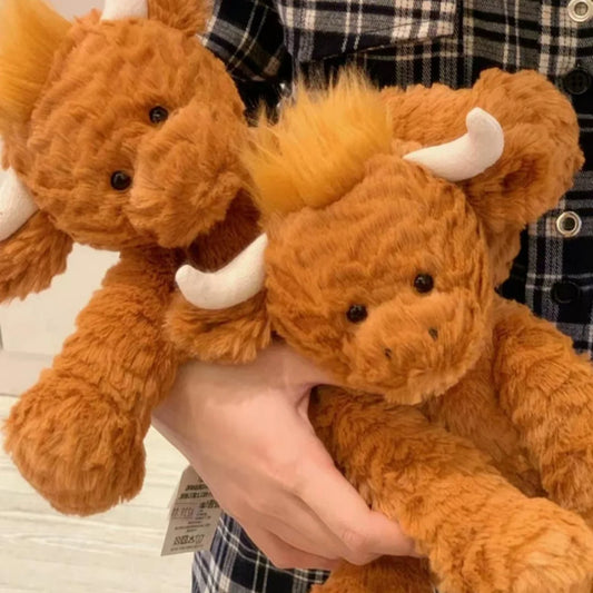Cute Scottish Highland Cow Plush Toy Haired Cow Stuffed Animal Cartoon Cattle Super Soft Huggable Farm Animal Toy Gift for Kids