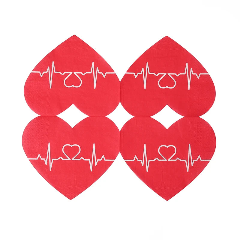 20Pcs Red Heart Paper Napkins Love Disposable Tissues Towel for Valentine's Day Wedding Party Table Decoration Romantic Gifts