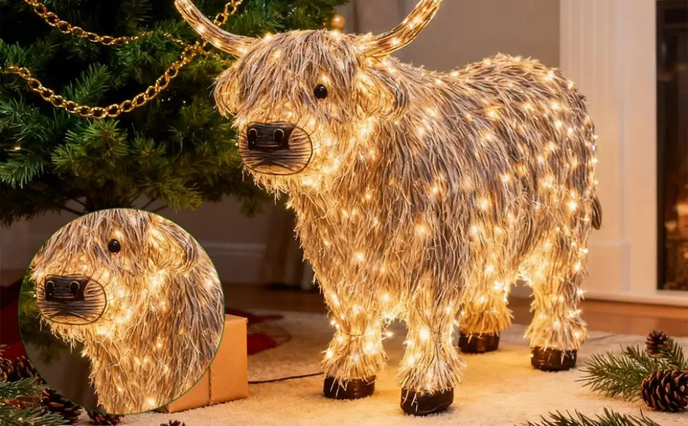 Highland Cow Ornament Led Light-up Highland Cow Ornament Glowing Cattle Statue for Indoor Outdoor Decor Garden Lawn Farmhouse