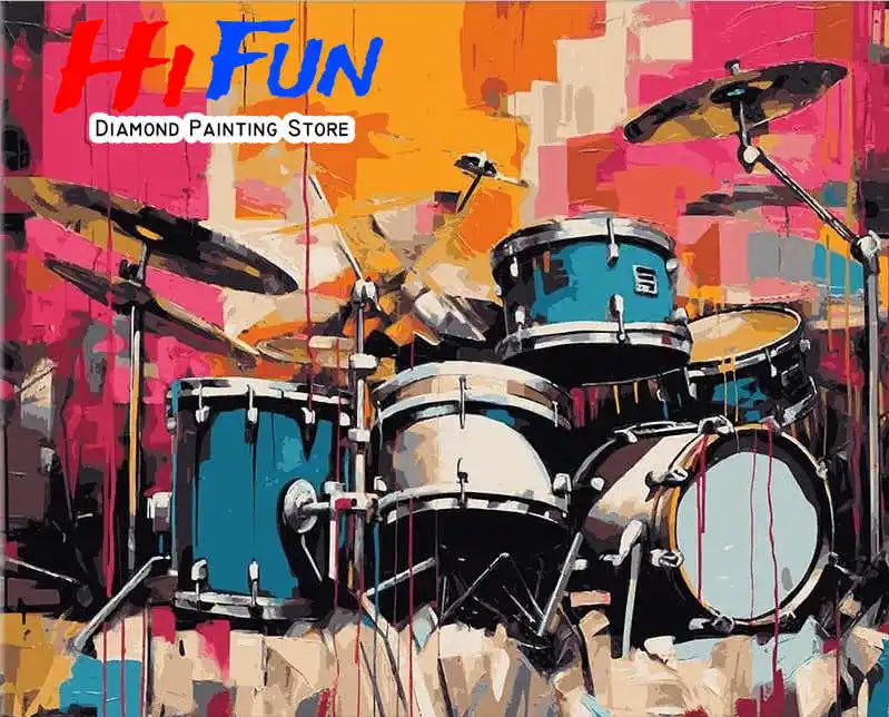 5D Diamond Painting Jazz Music Street Art with Drums Handmade Diamond Embroidery Cross Stitch Living Room Bedroom Decoration