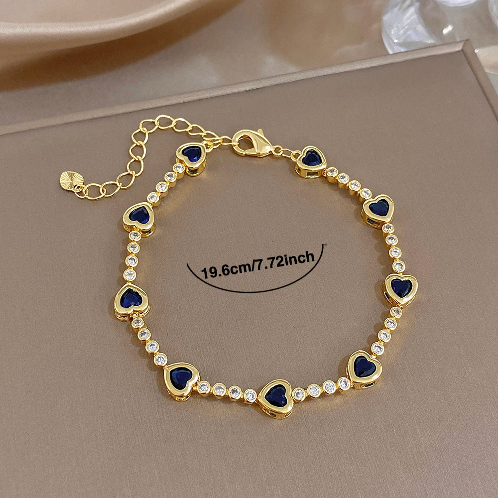New Style Copper Bracelet Golden Exquisite Zircon heart-shaped Splicing Adjustable Stylish Versatile Perfect For Daily Wear Gift