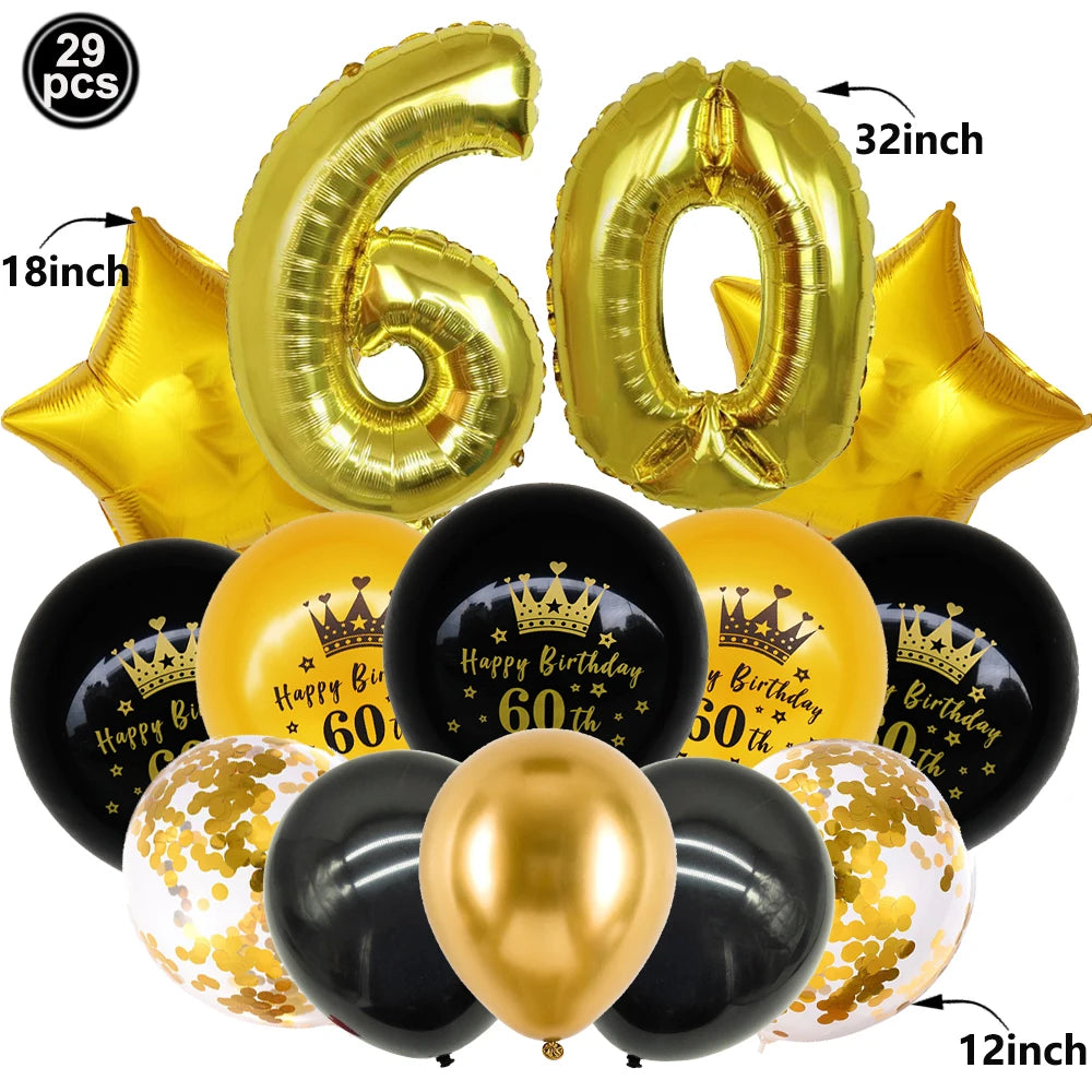 18 21 40 50 60th Happy Birthday Black Gold Banner Decoration 18-60Year Adult Birthday Party Backdrops Decoration Supplies