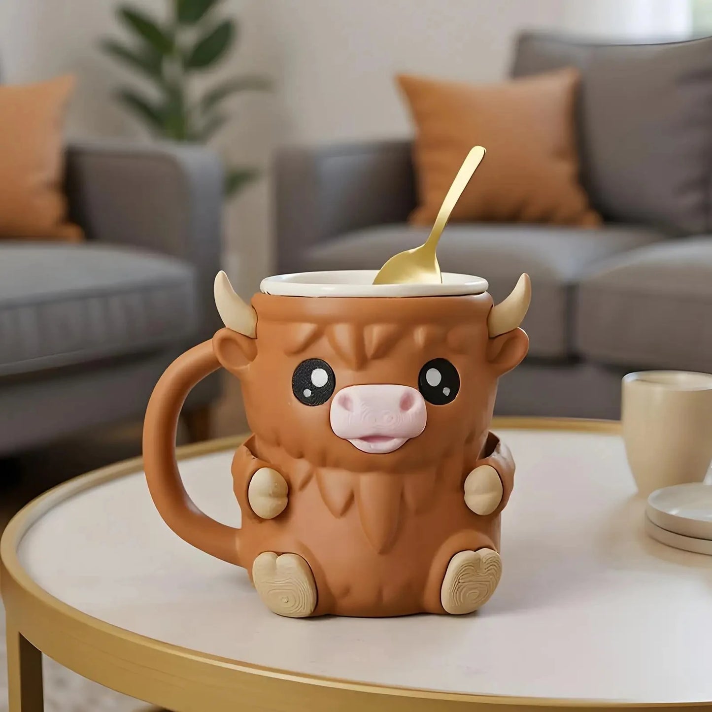 Cute Highland Cow Tumbler with Handle Reusable Ice Cream Cup for Snack Yogurt Kids Home Kitchen Dining Birthday Gifts Drinkware