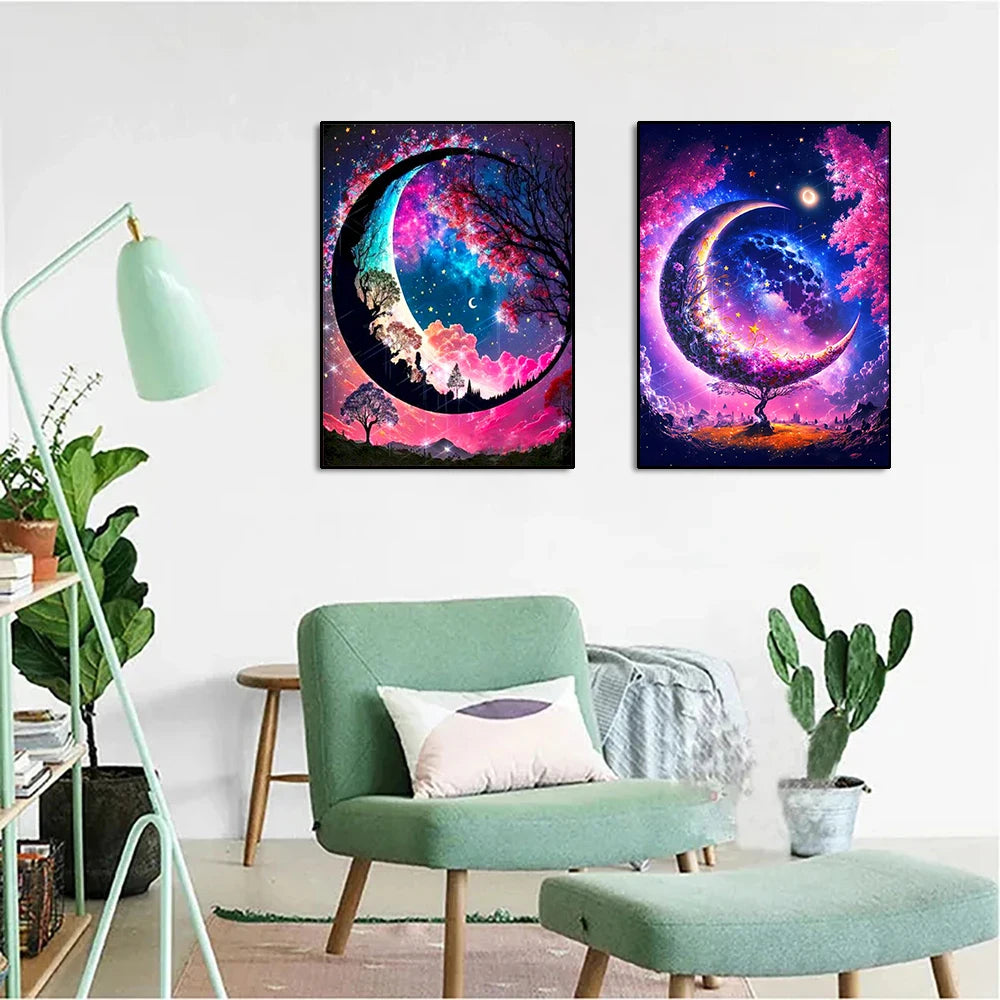5D Diy Diamond Painting Fantasy Moon Tree Landscape Full Drill Rhinestones Mosaic Embroidery Handmade Products Home Decor Gift