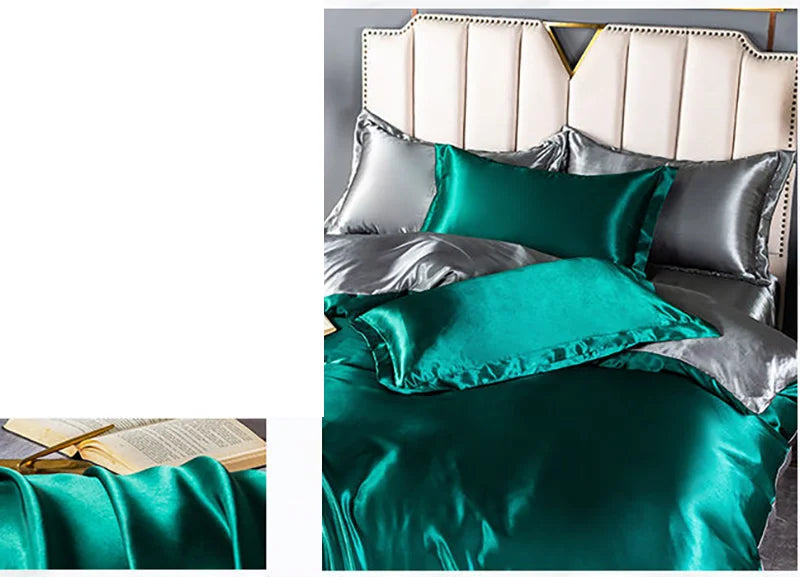 Luxury Mulberry Silky Blending Bedding Set Queen High-end Satin Duvet Cover Set with Sheet Soft Skin Friendly Silky Bedding Sets