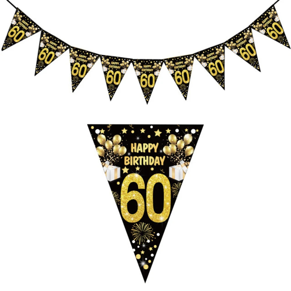 18 21 40 50 60th Happy Birthday Black Gold Banner Decoration 18-60Year Adult Birthday Party Backdrops Decoration Supplies