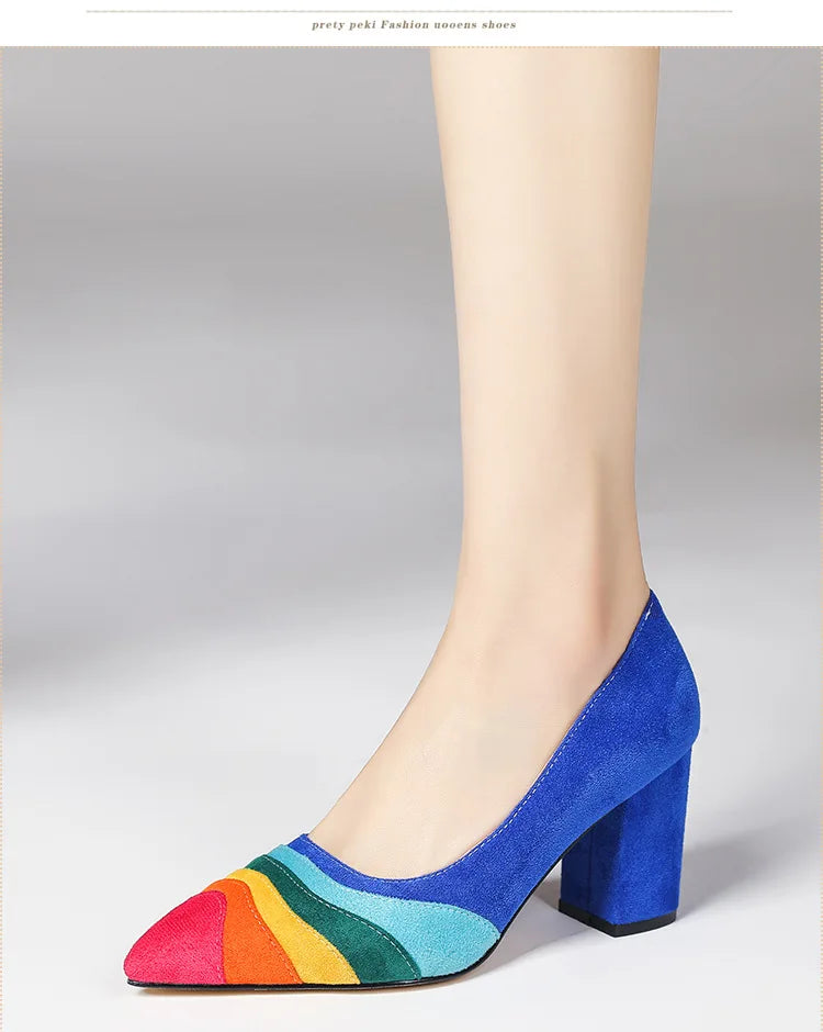 Summer New Rainbow Mixed Color 8cm High Heel Sandals  Women's French Pointed Shallow Mouth Runway Banquet Wedding Shoes size 43