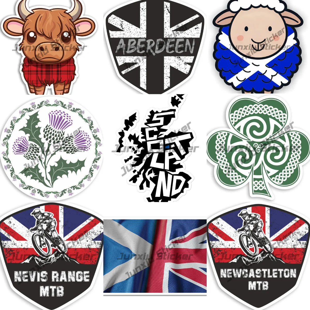Funny Highland Cow Vinyl Stickers Cute Sheep Lamb with Scottish Flag St Andrews Flag Vinyl Decal Car Van Toolbox Caravan Laptop