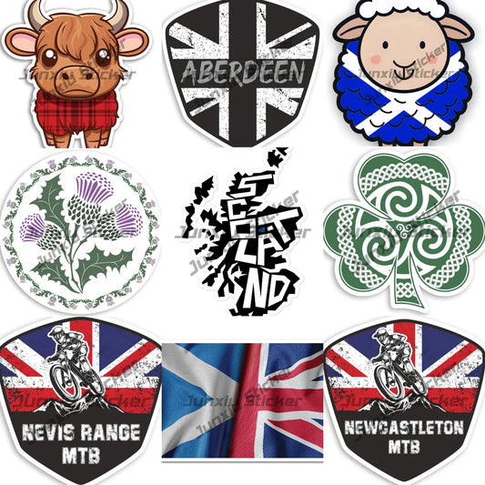 Funny Highland Cow Vinyl Stickers Cute Sheep Lamb with Scottish Flag St Andrews Flag Vinyl Decal Car Van Toolbox Caravan Laptop