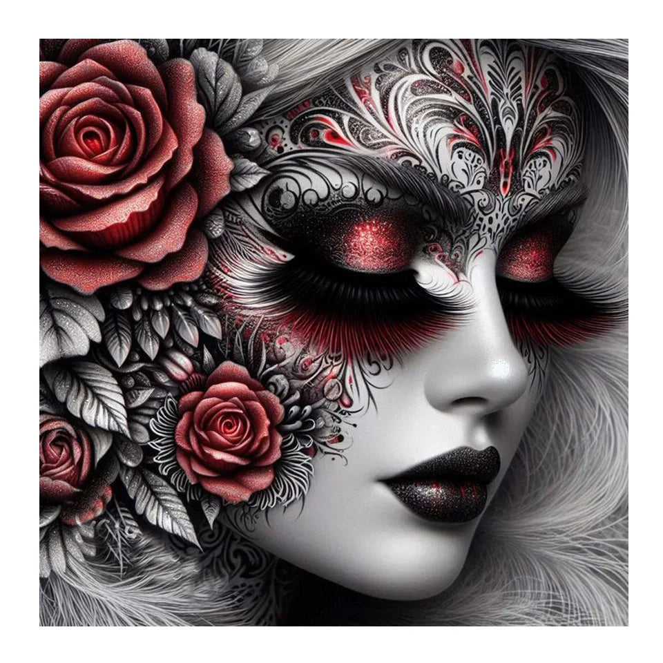 5d Diy Diamond Painting New 2025 Woman Red Rose Diamond Mosiac Home Decor Gothic Tattoo Girl Portrait Embroidery Wall Art Gift