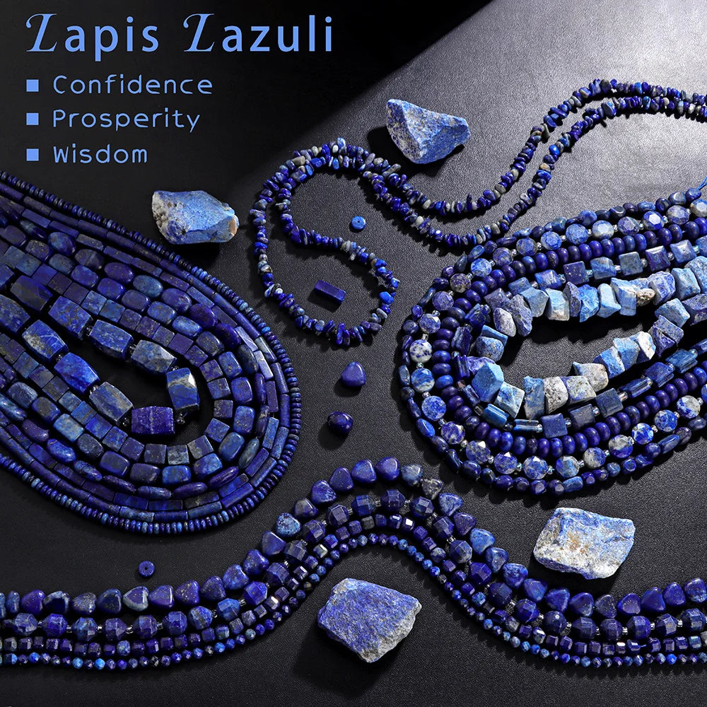 Natural Lapis Lazuli Healing Stone Bead Handmade Necklace Bracelet Bead Accessories For DIY Wisdom,Confidence,Prosperity Jewelry