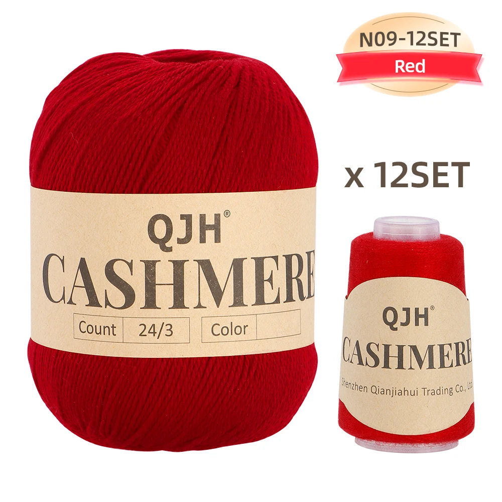 QJH 12 Set Luxurious Cashmere Yarn - Ultra-Soft & Premium Quality for Knitting Luxe Sweaters & Scarves, Hats - Yarn Enthusiasts