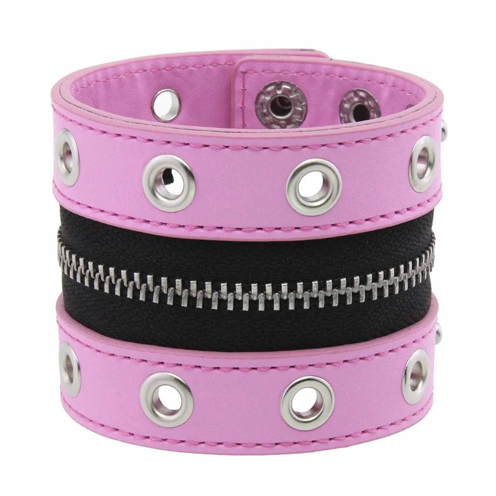 Gothic Leather Bracelet Zipper Punk Rivet Wrap Bracelets Button Wristband Men Women Fashion Accessories