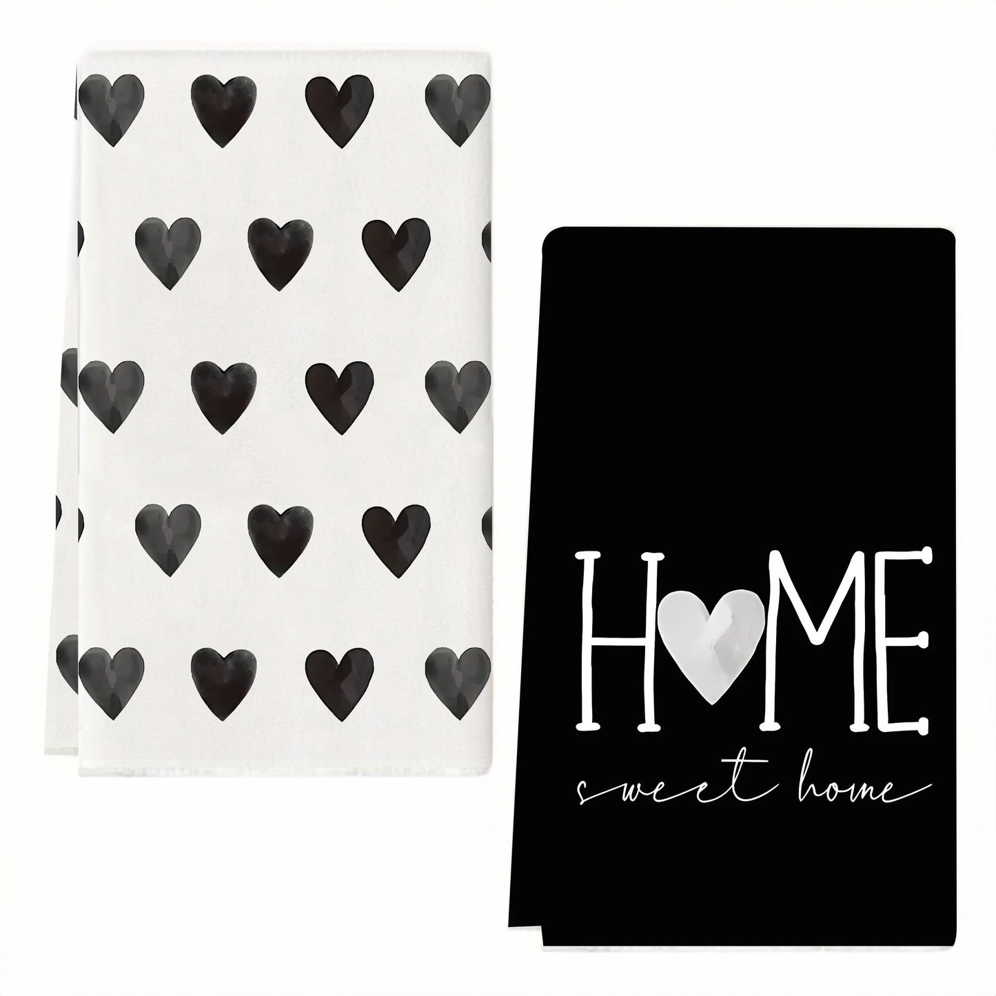 2-Pack Black Heart-Shaped Valentine's Day Kitchen Towels, Dish Towels, Hand Towels, Holiday Decorative Hand Towels, Soft Absorbent Drying Cloths, Kitchen Decoration, Table Decoration, Kitchen Supplies, Home Decoration