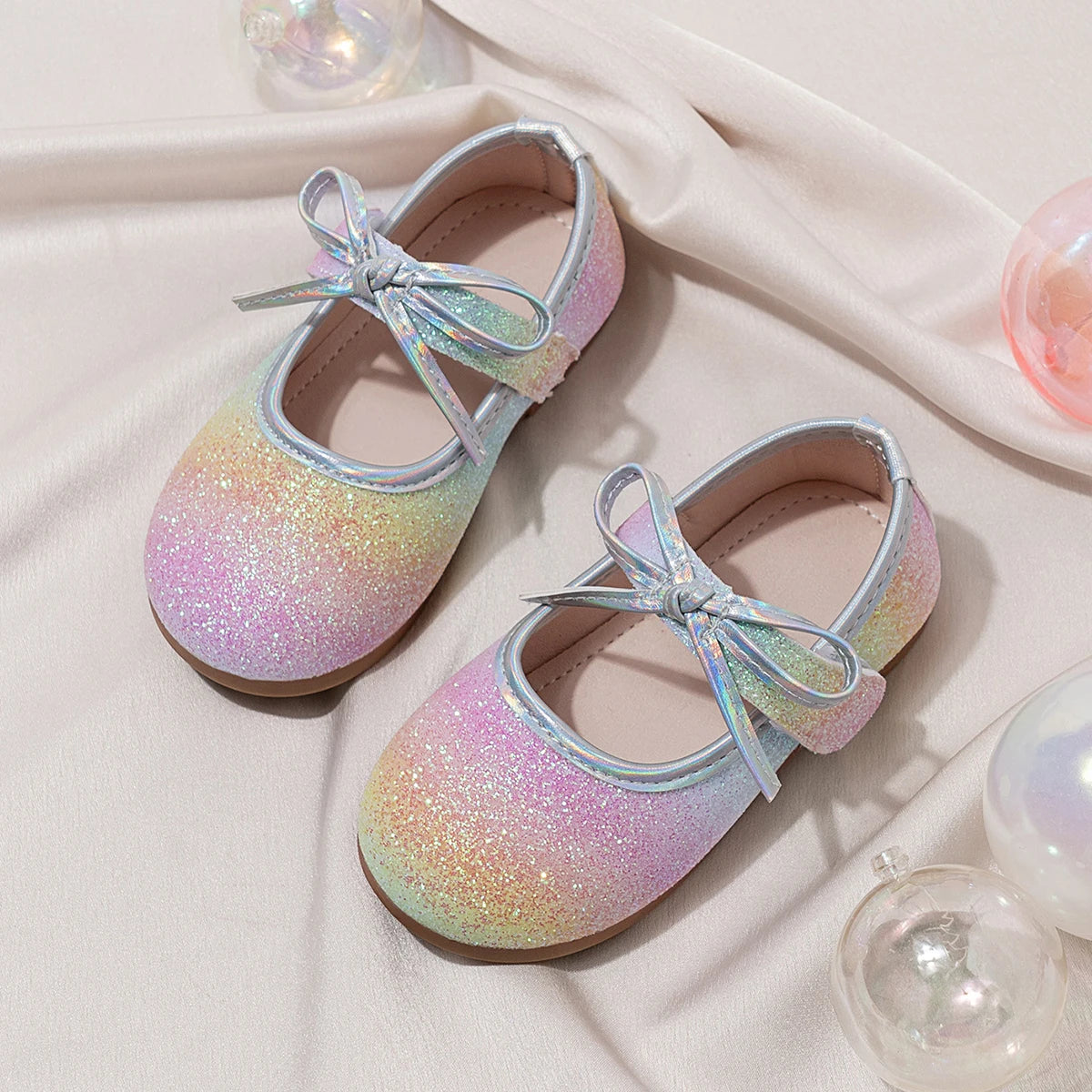 Girl'S Princess Shoes Glittery Rainbow Color Beautiful Autumn Kids Single Shoe Flat Mermaid Toddler Anti-Slip Children Shoe