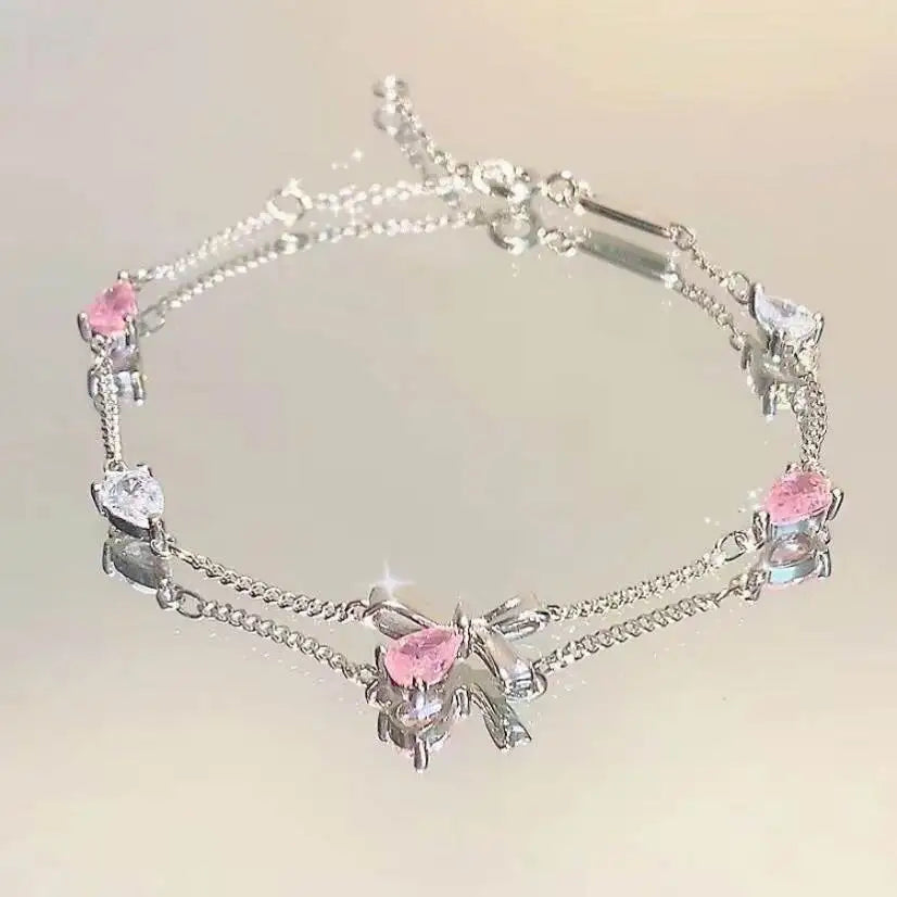 Sparkling Cherry Blossoms Butterfly Bracelet Women's Fashion Temperament Wave Moon Flower Adjustable Bracelet Wedding Jewelry