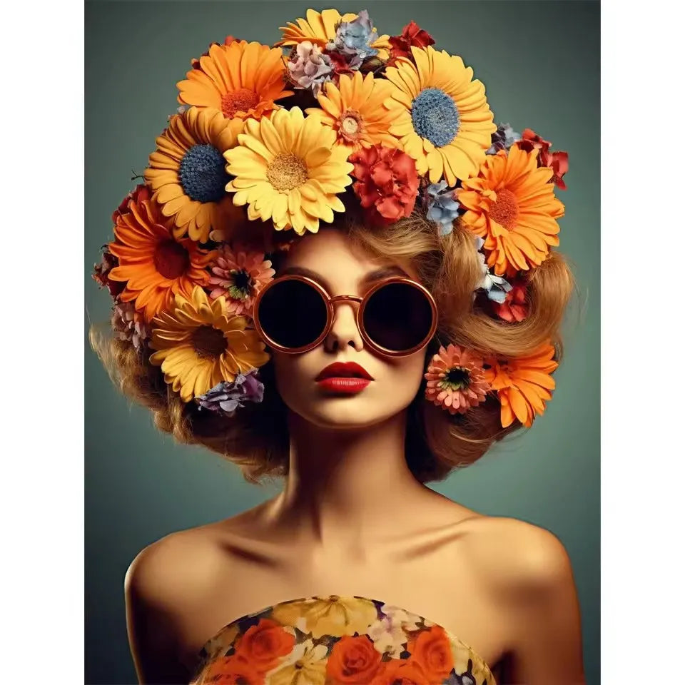 5D DIY Diamond Art Kit Full square Round Drill Mosaic Embroidery Beauty Women,Flowers,Sunglasses Imitation Diamonds Wall Decor