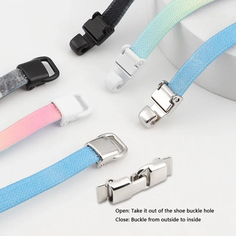 1Pair Rainbow Shoe Laces Without Ties Elastic Shoelaces Metal Buckle Lock Convenient Lazy Shoes Lace For Sneakers Accessories