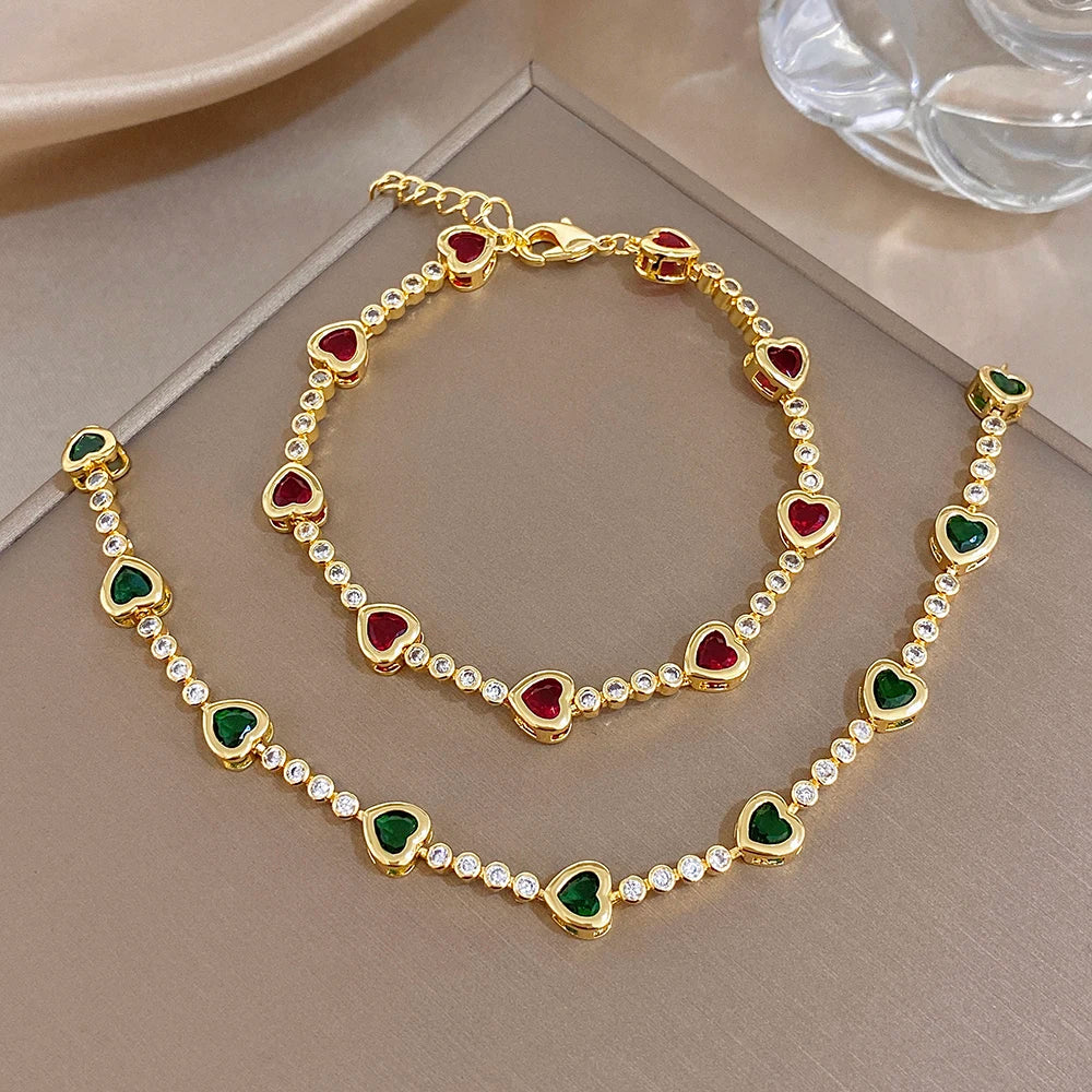 New Style Copper Bracelet Golden Exquisite Zircon heart-shaped Splicing Adjustable Stylish Versatile Perfect For Daily Wear Gift