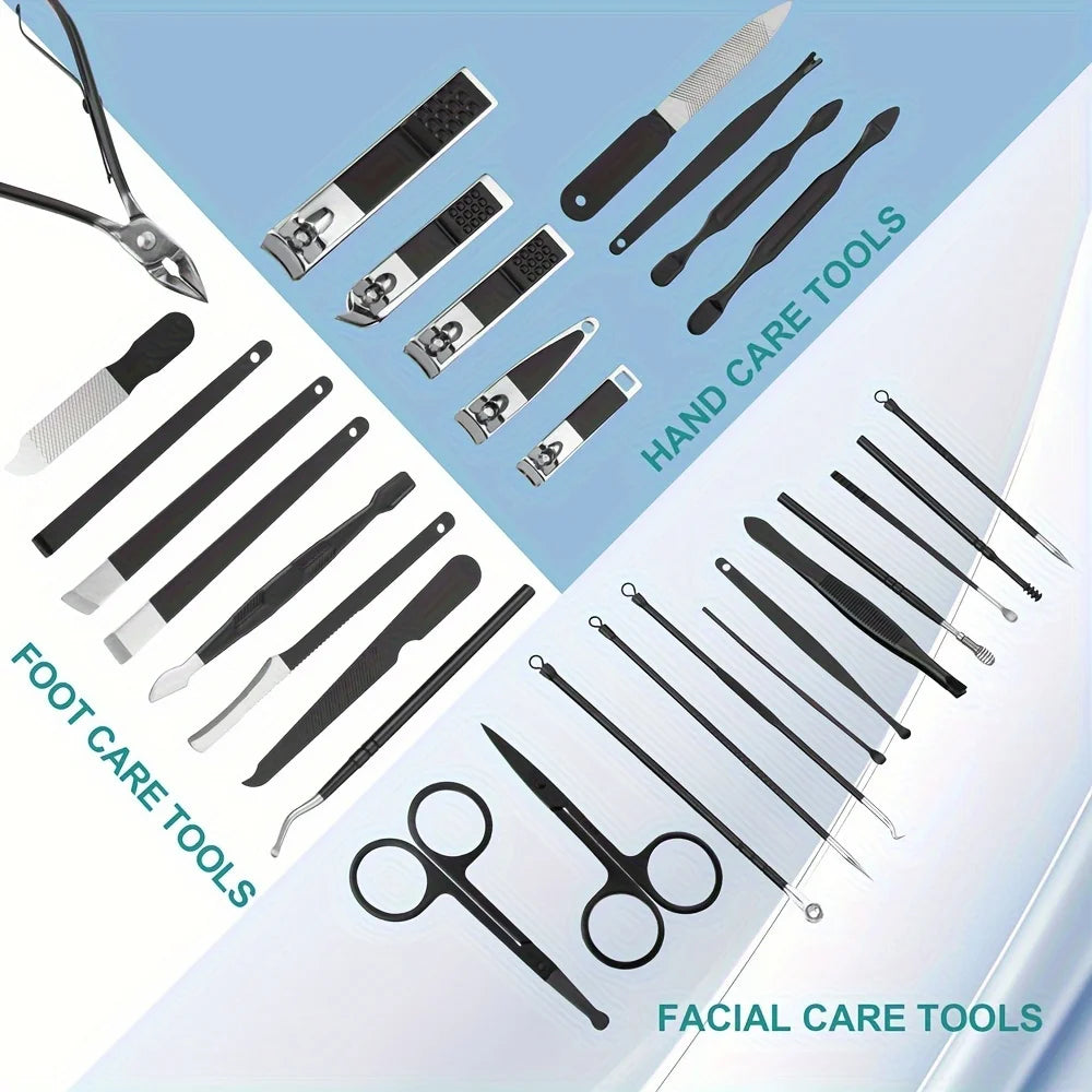 30pcs Manicure Set Portable Stainless Steel Nail Cutter Trimming Tool Beauty Pedicure Kit Finger Care Nail Clipper Scissors Set