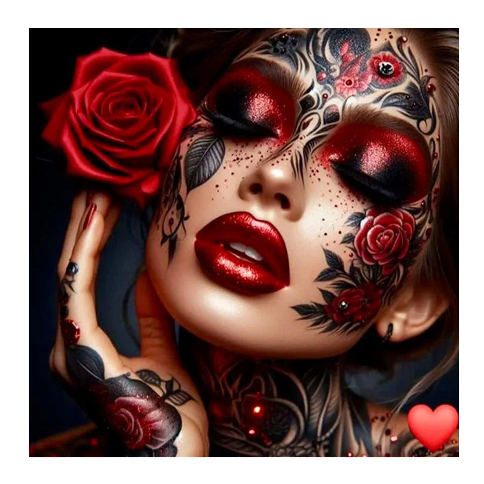 5d Diy Diamond Painting New 2025 Woman Red Rose Diamond Mosiac Home Decor Gothic Tattoo Girl Portrait Embroidery Wall Art Gift