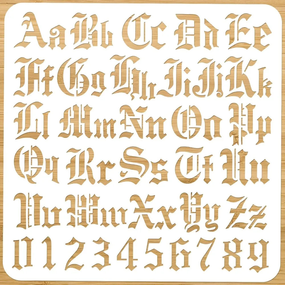 Gothic A to Z Alphabet Numbers Stencil, 11.81x11.81" Hollow Out Drawing Painting Template Reusable DIY Art and Craft Stencils