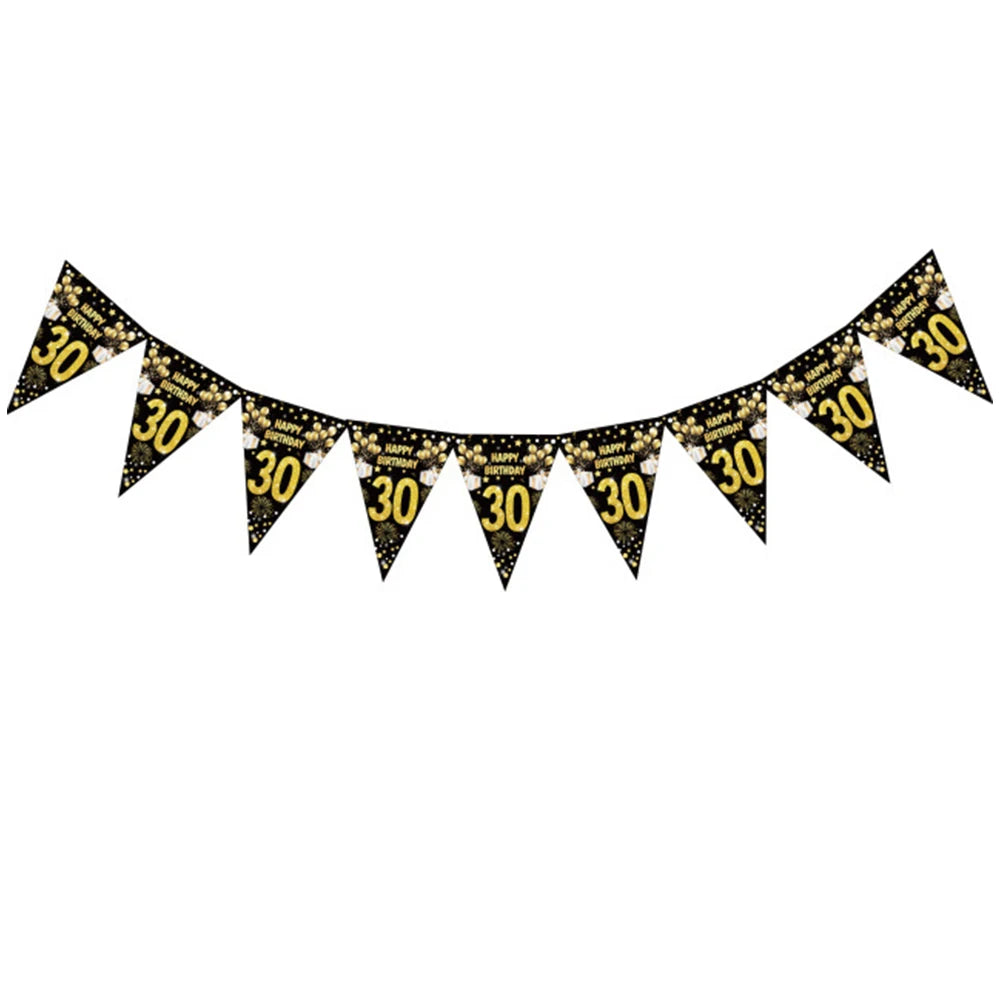 18 21 40 50 60th Happy Birthday Black Gold Banner Decoration 18-60Year Adult Birthday Party Backdrops Decoration Supplies