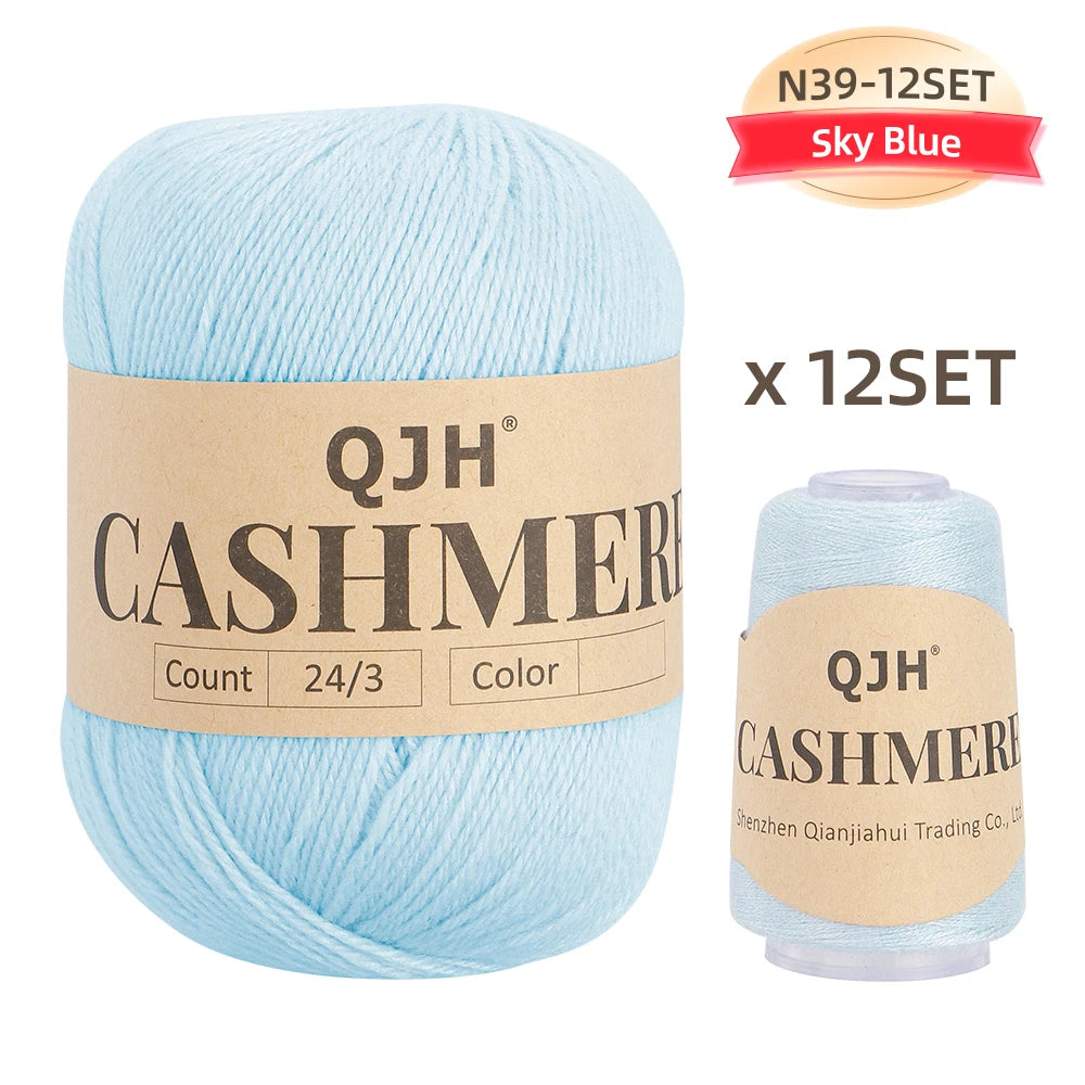 QJH 12 Set Luxurious Cashmere Yarn - Ultra-Soft & Premium Quality for Knitting Luxe Sweaters & Scarves, Hats - Yarn Enthusiasts