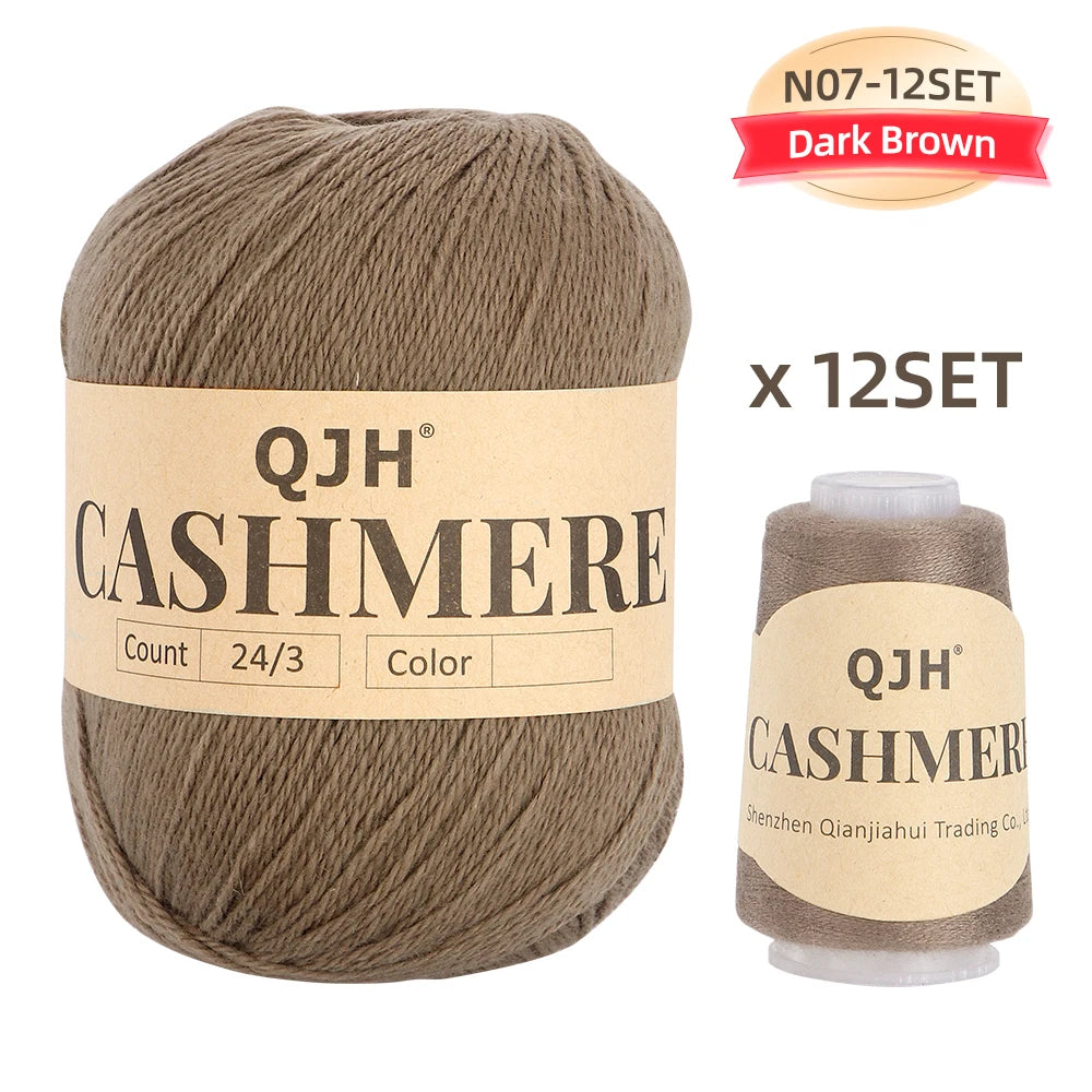 QJH 12 Set Luxurious Cashmere Yarn - Ultra-Soft & Premium Quality for Knitting Luxe Sweaters & Scarves, Hats - Yarn Enthusiasts
