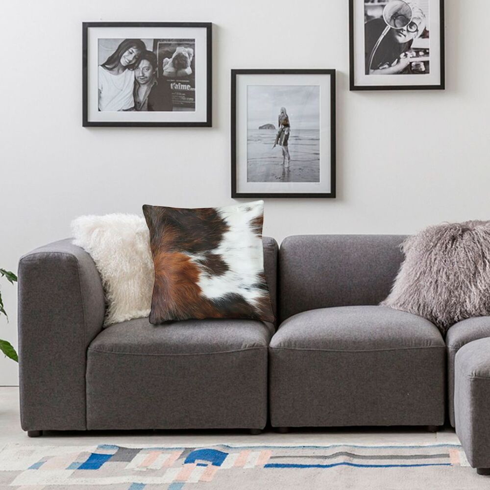 Hot Sale Scottish Highland Cow Cowhide Texture Cushion Cover 3D Print Animal Hide Leather Throw Pillow Case Sofa Car Home Decor