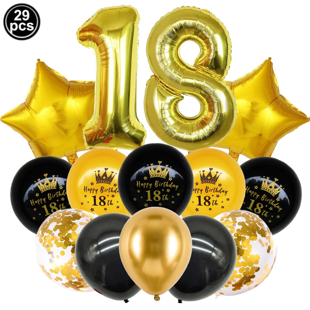 18 21 40 50 60th Happy Birthday Black Gold Banner Decoration 18-60Year Adult Birthday Party Backdrops Decoration Supplies
