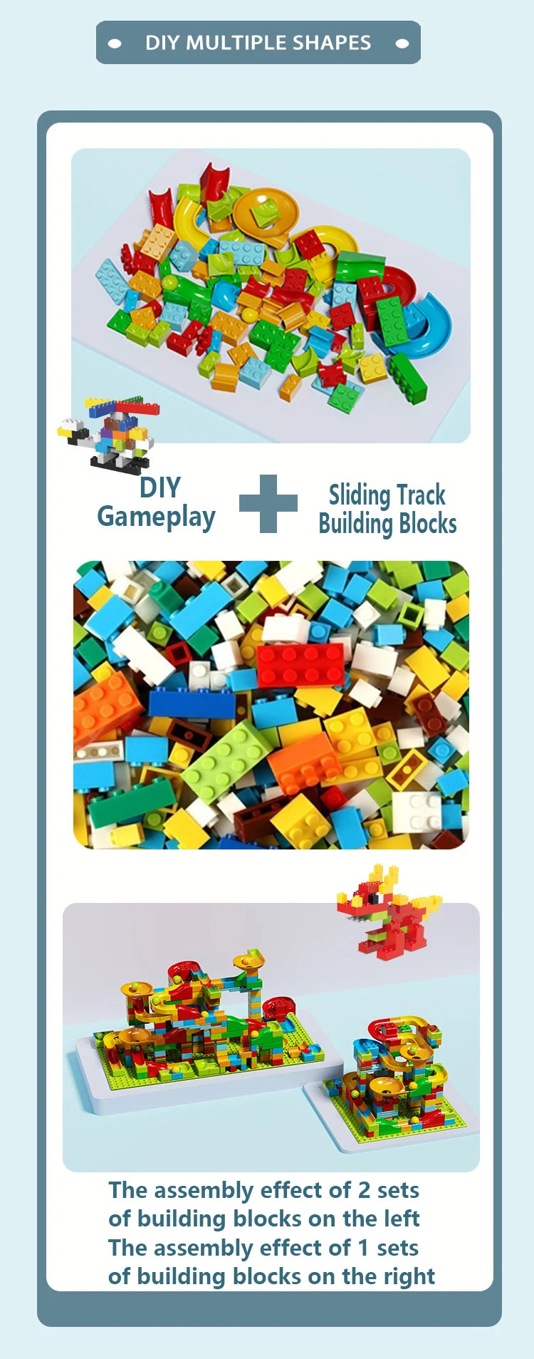 1000pcs Marble Run Building Blocks Bulk Set STEM Educational Toy for Kids Creative DIY Race Track Construction Kit for Learning