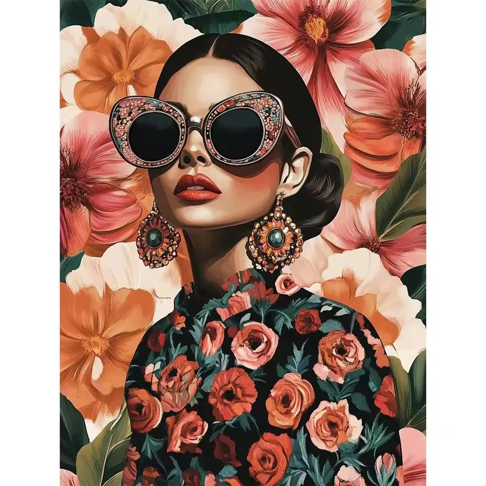 5D DIY Diamond Art Kit Full square Round Drill Mosaic Embroidery Beauty Women,Flowers,Sunglasses Imitation Diamonds Wall Decor